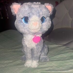 Plush Gray Cat Toy with Pink Collar